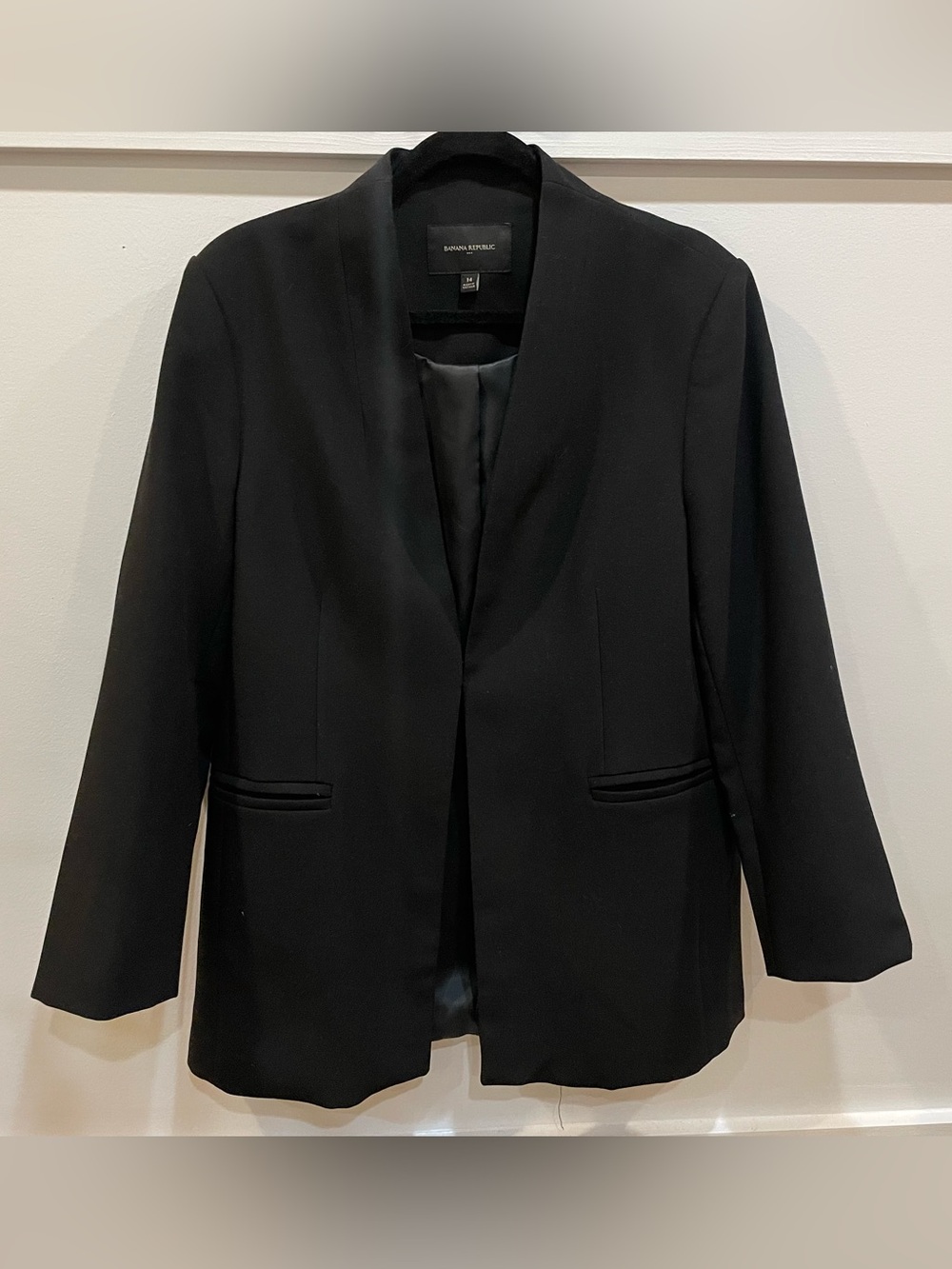 Banana Republic Women’s Black Open Front Lined Pocket Blazer Jacket Size 14